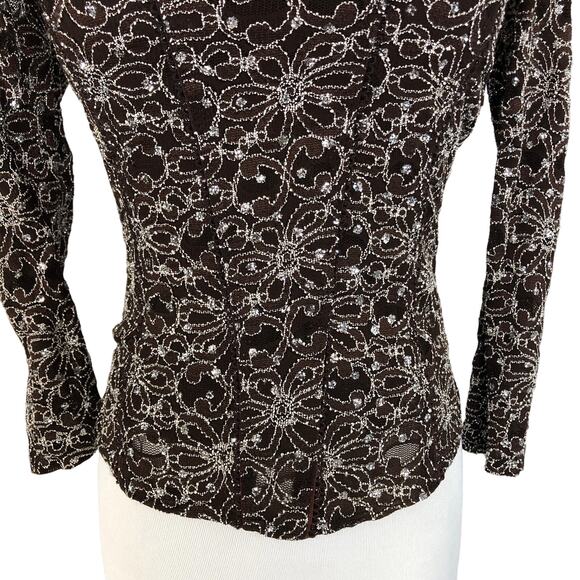 Moa Moa Evening Bodycon Glitter Blouse Scoop Neck Size Small Brown - Picture 6 of 9